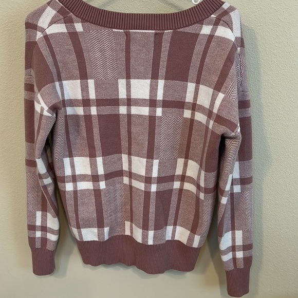 Christian Siriano Sweater Womens XS Light Cream Tan V Neck Plaid Pullover - Picture 8 of 10